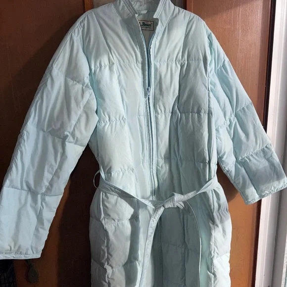 L.L. Bean Goose Down Long Duster Jacket Puffer Hoodie size L Women VINTAGE ll - Picture 4 of 5